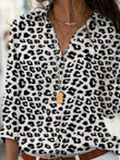 Slim Long-sleeved Lapel Leopard Print Shirt