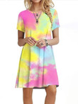 Round Neck Tie-dye Gradient Print Short-sleeved Loose Dress