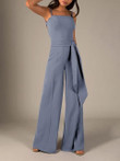 Solid All-match Hollow Open Back Sling Jumpsuit