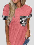 Round Neck Striped Sleeve Double Pocket T-shirt