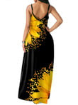 Spaghetti Strap Sunflower Print Pocket Maxi Dress