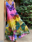 Sleeveless Butterfly Print Tie-dye Dress