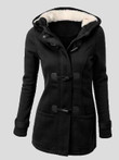 Hooded Horn Leather Double Button Zipper Coat