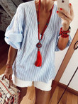 Blouses Lace Stitching Long Sleeve Stripes Blouse