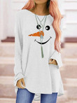 Women Snowman Print Long Sleeve Blouses