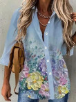 Blouses Floral Long Sleeve Single-Breasted Lapel Blouse