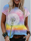 Watercolor Floral Print Round Neck Short Sleeve T-Shirt