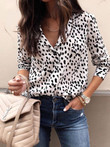 Blouses Leopard Print Button Long Sleeve Blouse