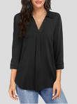 Blouses Loose Pullover V-Neck 3/4 Sleeves Blouse