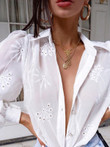Blouses Lapel Embroidered Crochet Puff Long Sleeve Blouse