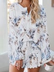 Women Floral Printed Ruffle Short Pajamas Set