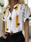 V-neck Short Sleeve Printed Casual Blouses