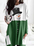 Christmas Snowman Print Pocket Long Sleeve Dress