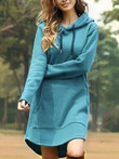 Casual Solid Pocket Long Sleeve Hooded Dress