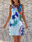 Graffiti Printed Cross-Tie Sleeveless Dress