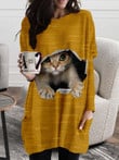 Cat Ripped Pocket Long Sleeve Dress