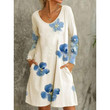 Floral Print V-Neck Long Sleeve Pocket Dress