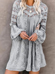 Hollow Chain Link Round Neck Long sleeve Lace Dress
