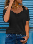 Loose V-Neck Lace Strapless Short Sleeve T-Shirts