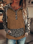 Leopard Button Pocket Drawstring Hoody