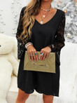 Black Lace Sleeve Casual Round Neck Dress
