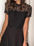 Black Lace Short Sleeve Mini Dress