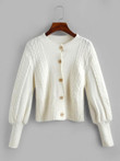 Cable Knit Balloon Sleeve Short Cardigan