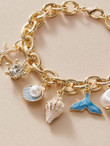 1pc Shell & Faux Pearl Chain Bracelet