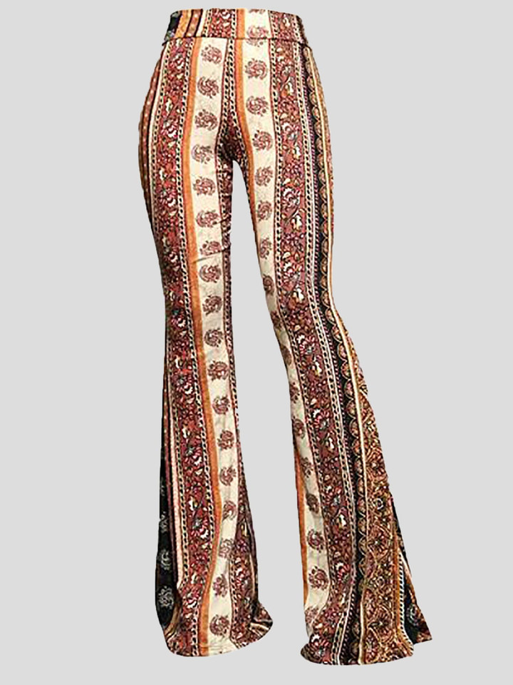 Casual Printed Wide-Leg Flared Pants