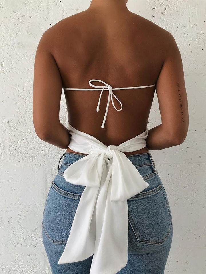 Solid Bare Back Belted Tank Top