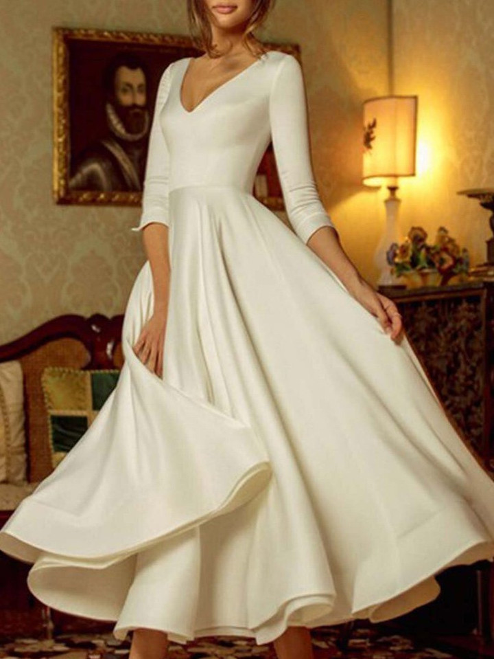 Temperament V-Neck Long Sleeve Elegant Dress