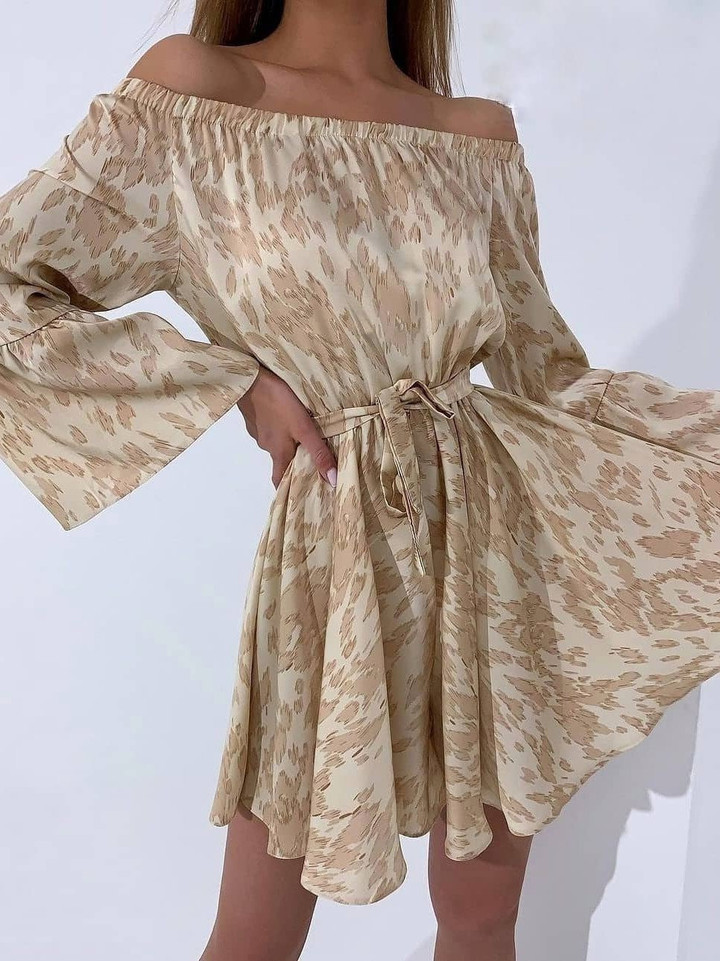 Ruffle Sleeve Off-shoulder Print Dress