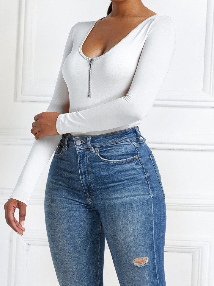 Solid Long Sleeve Round Neck Bodysuits