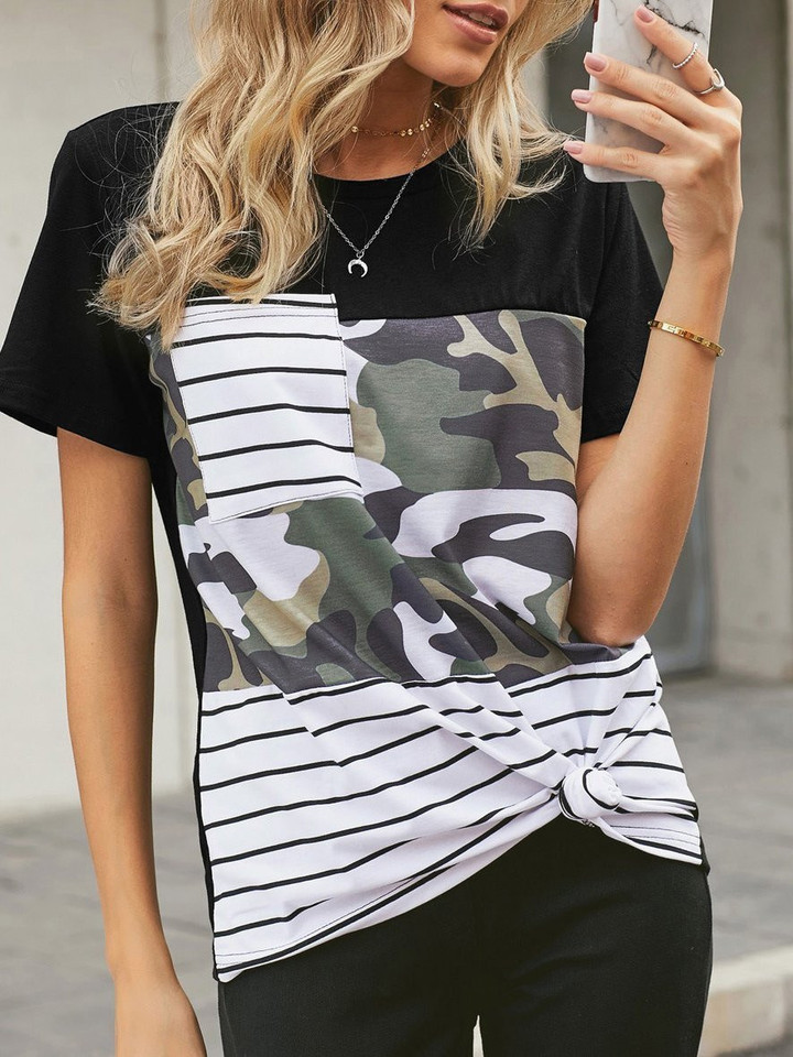 Slim-fit Striped Camouflage Short-sleeved T-shirt