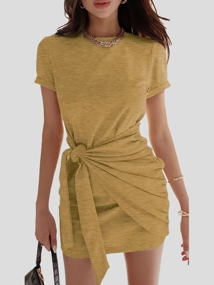 Casual Solid Knotted Short Sleeve Dress
