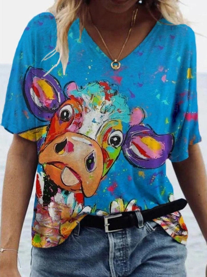 Animal Printed V-neck T-shirt