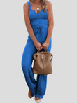 Solid V-Neck Sleeveless Top & Pants Two-Piece Set