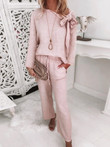 Lace-Up Knotted Long Sleeve Top & Trousers Two-Piece Suit
