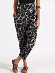 Elastic Waist Leopard Print Irregular Casual Pants