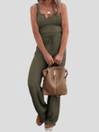 Solid V-Neck Sleeveless Top & Pants Two-Piece Set