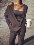 Solid Button Long Sleeve Three-Piece Suit