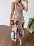 Printed Cropped Belted Tank Top & Skirt Two-Piece Set