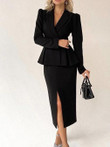 Long Sleeve Jacket & Split Skirt Two-Piece Suit