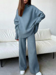 High Neck Long Sleeve Wide-Leg Pants Casual Two-Piece Suit