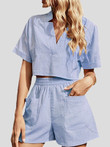 Crop Short Sleeve Top & Shorts Casual Two Piece Set