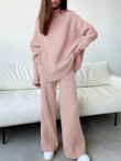High Neck Long Sleeve Wide-Leg Pants Casual Two-Piece Suit