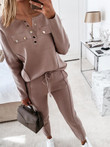 Round Neck Button Long Sleeve Top& Trousers Two-Piece Suit