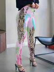 Casual Printed Waist Belted Skinny Trousers