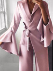 Lapel Flare Long Sleeve Belted Jumpsuit