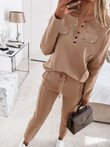 Round Neck Button Long Sleeve Top& Trousers Two-Piece Suit